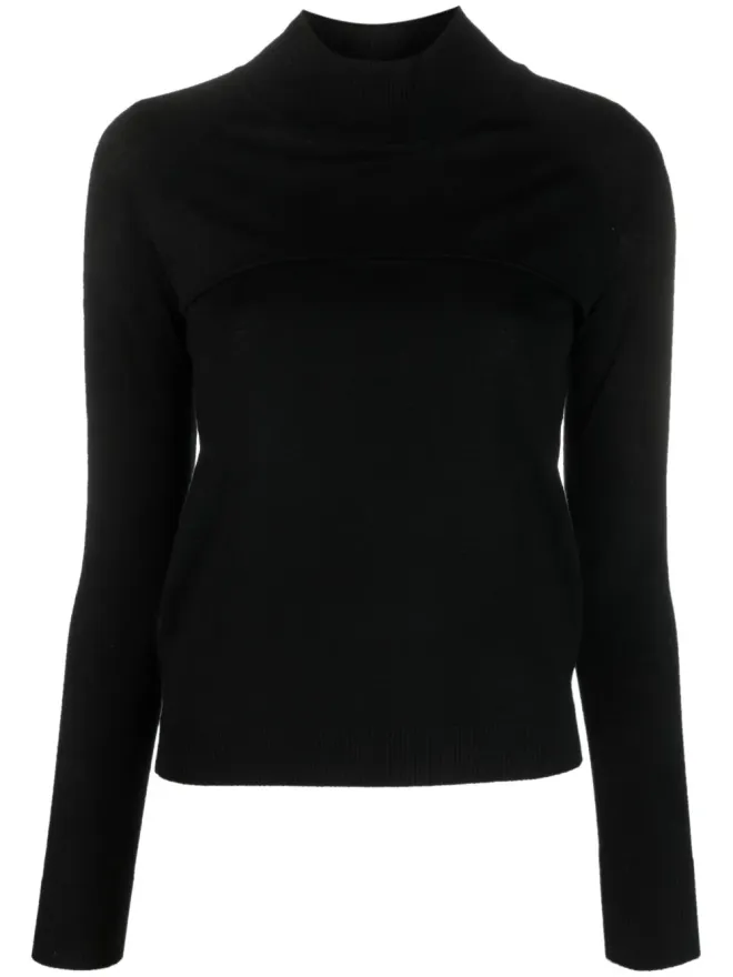 Patrizia Pepe Patrizia Pepe 長袖カットアウトウールTシャツ ブラックの商品画像