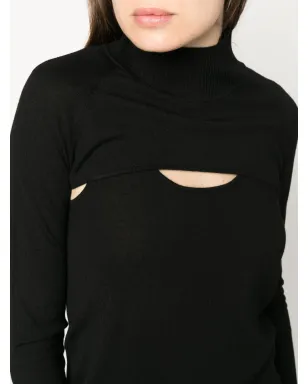 Patrizia Pepe 長袖カットアウトウールTシャツ ブラック - サムネイル5