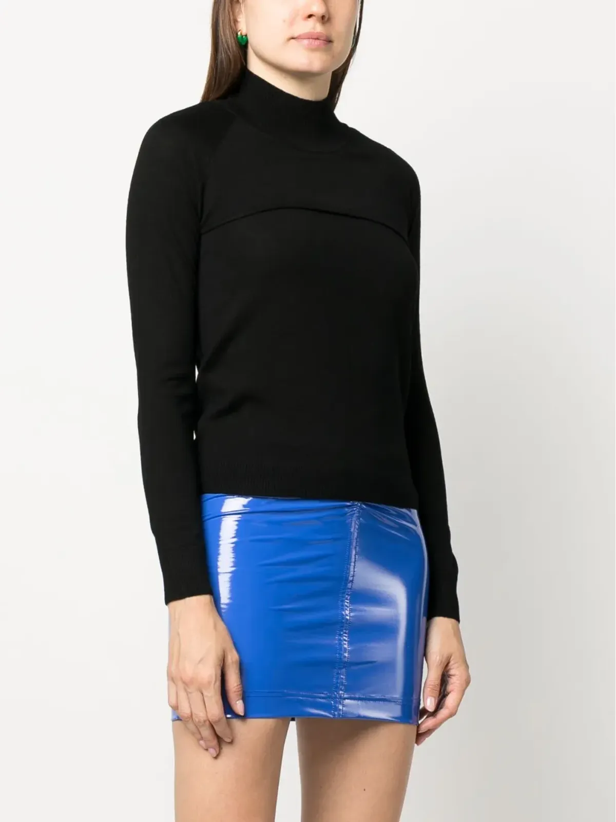 Patrizia Pepe 長袖カットアウトウールTシャツ ブラック - 画像3