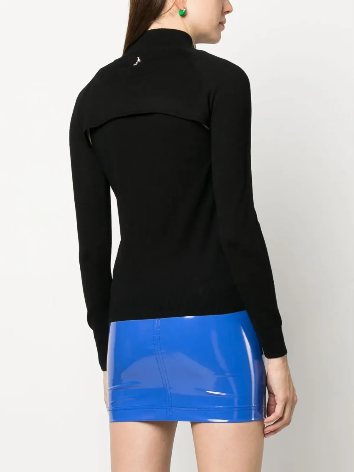 Patrizia Pepe 長袖カットアウトウールTシャツ ブラック - 画像4