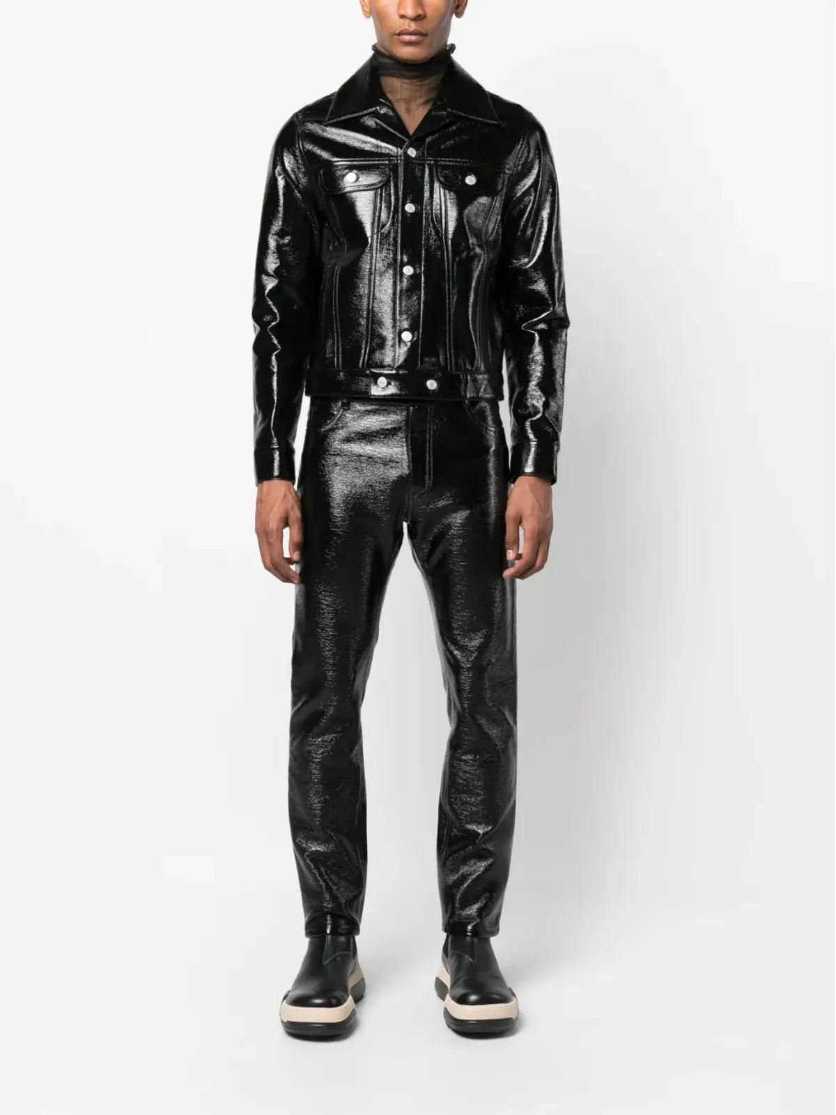 Courrèges ハイシャイン レザー ジャケット ブラック - 画像2