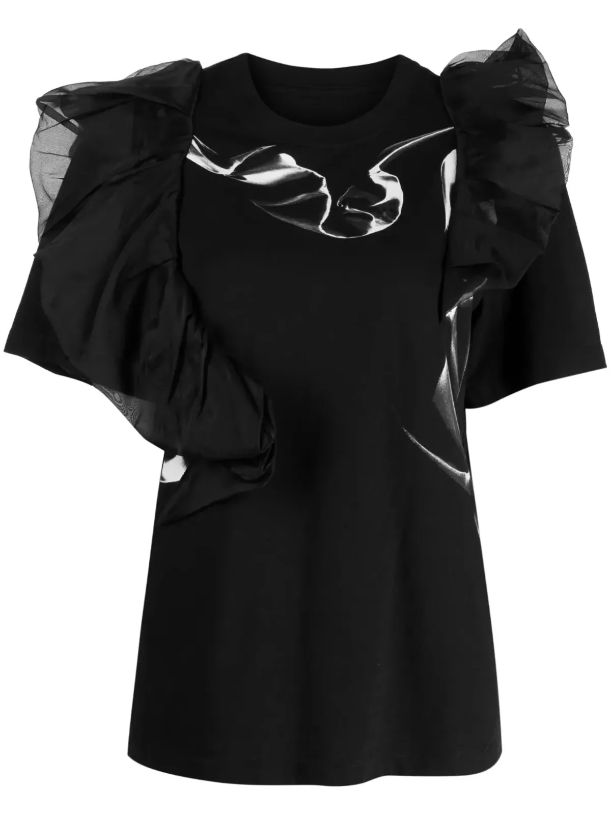 JNBY ruffled crew-neck cotton T-shirt - Black - 画像1