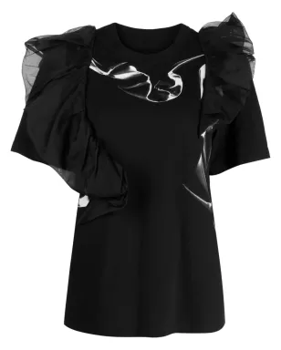 JNBY ruffled crew-neck cotton T-shirt - Black - サムネイル1