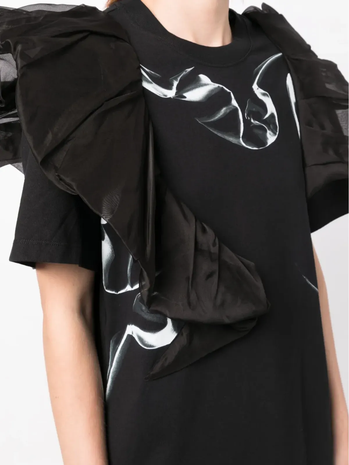 JNBY ruffled crew-neck cotton T-shirt - Black - 画像5