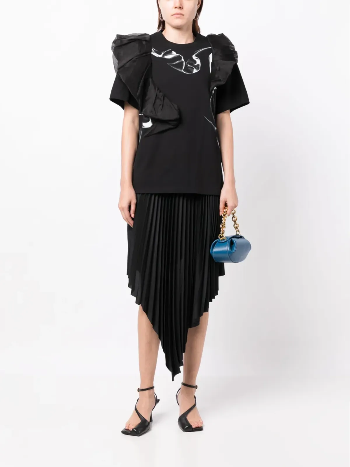 JNBY ruffled crew-neck cotton T-shirt - Black - 画像2