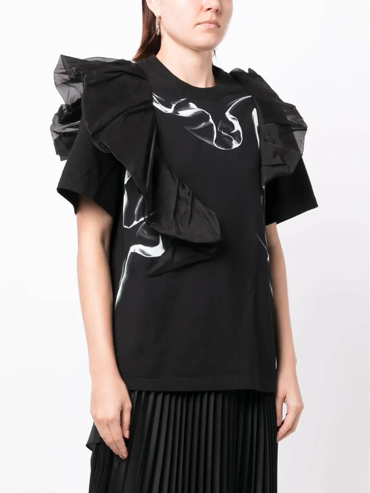 JNBY ruffled crew-neck cotton T-shirt - Black - 画像3
