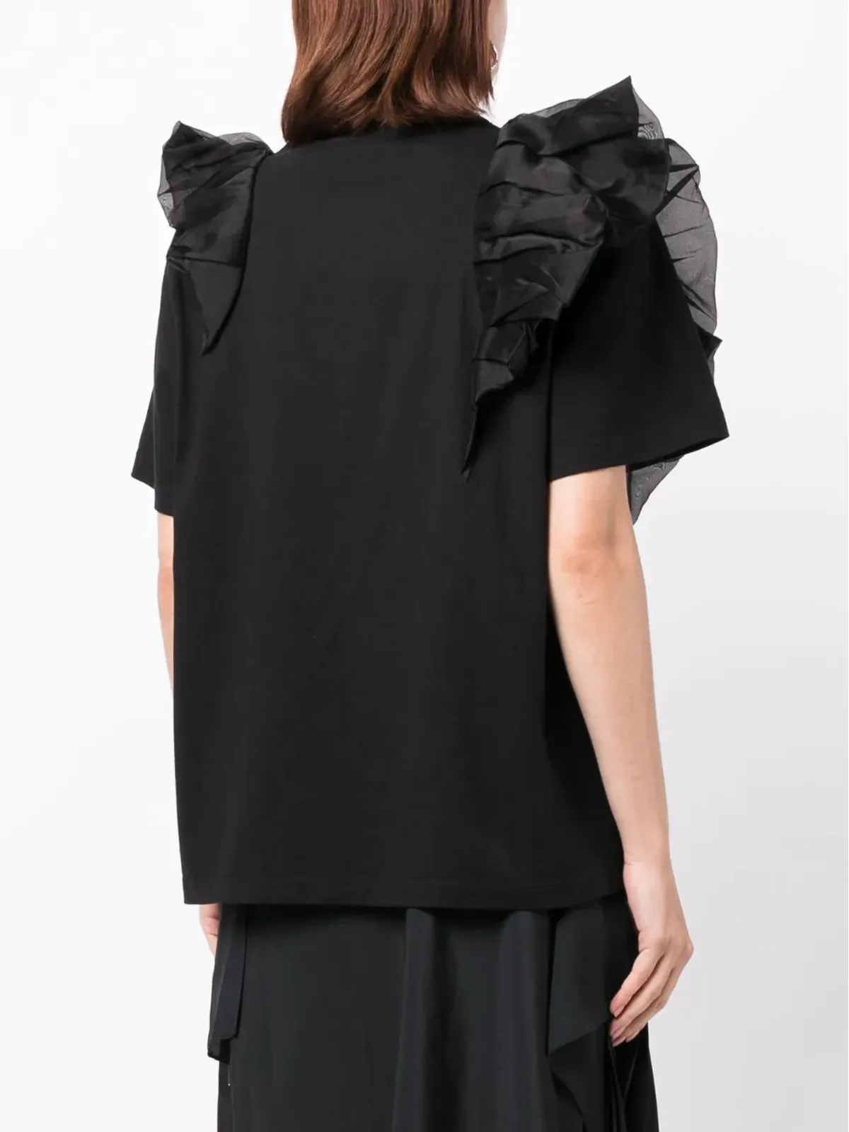 JNBY ruffled crew-neck cotton T-shirt - Black - 画像4