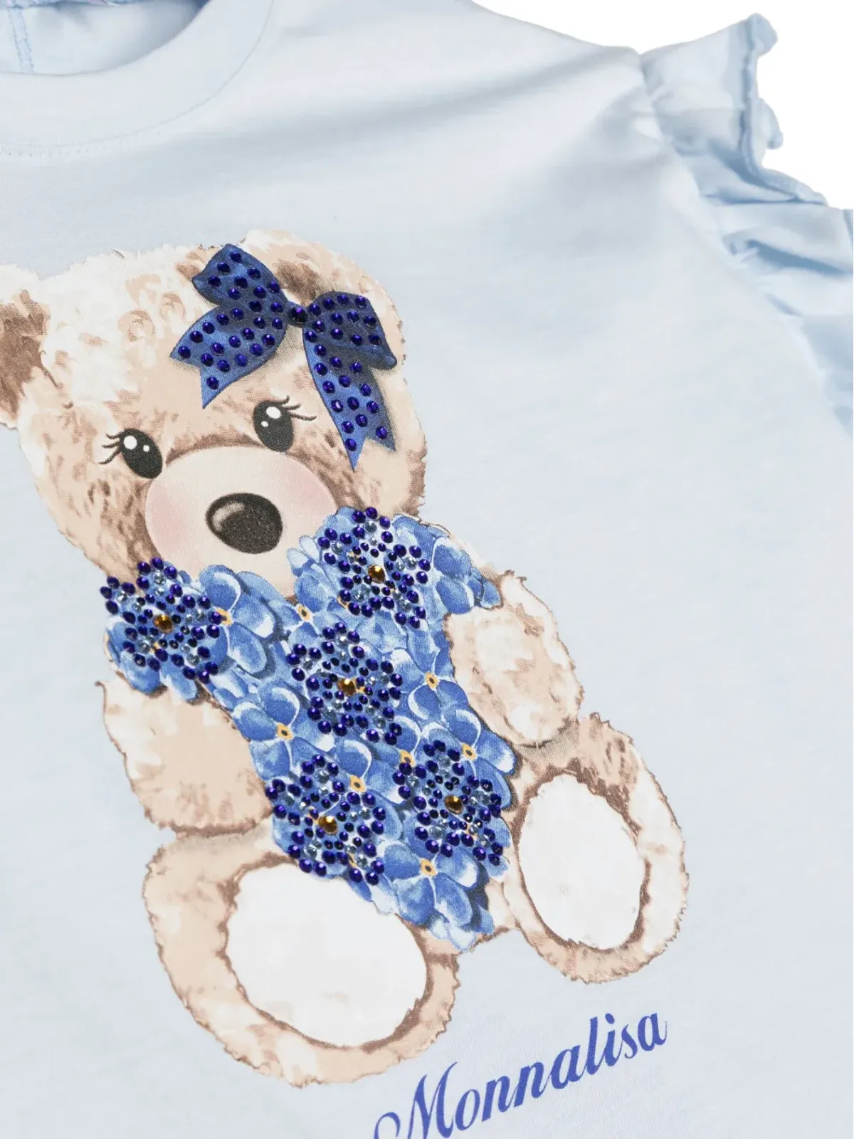 Monnalisa teddy bear-print ruffled T-shirt - Blue - 画像3