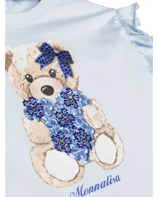Monnalisa teddy bear-print ruffled T-shirt - Blue - サムネイル3