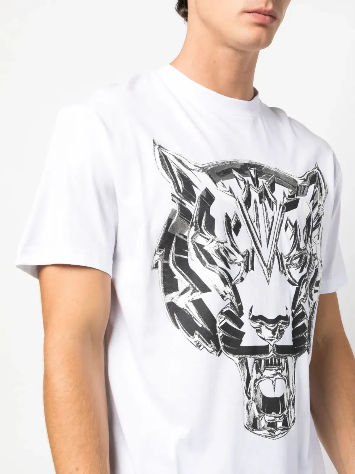 Plein Sport SS Chrome Tiger コットンTシャツ（ホワイト） - 画像5