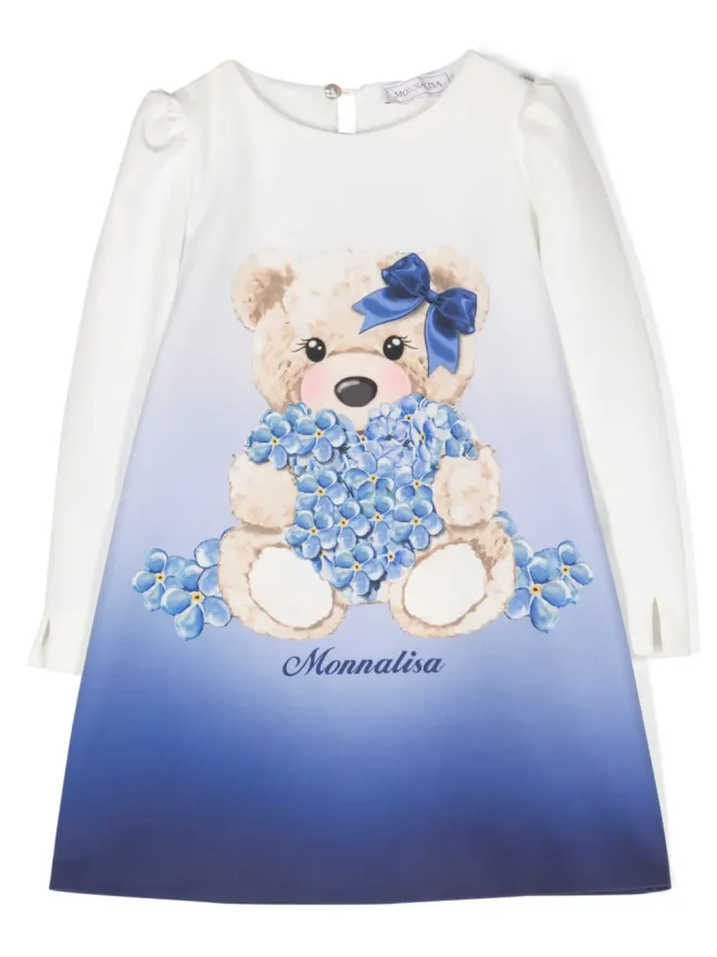 Monnalisa Monnalisa テディベア柄ストレッチコットンドレス - ブルーの商品画像