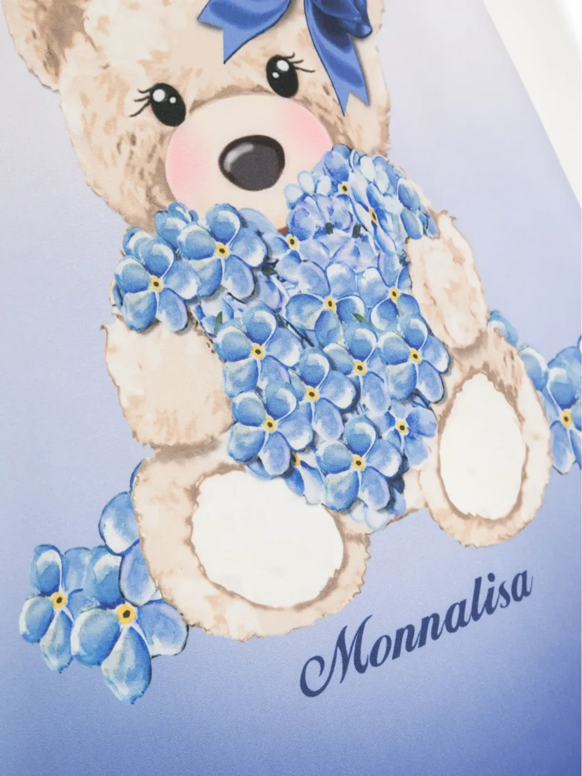 Monnalisa テディベア柄ストレッチコットンドレス - ブルー - 画像3