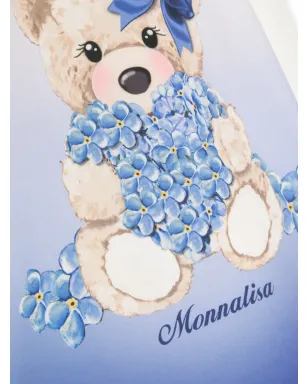 Monnalisa テディベア柄ストレッチコットンドレス - ブルー - サムネイル3