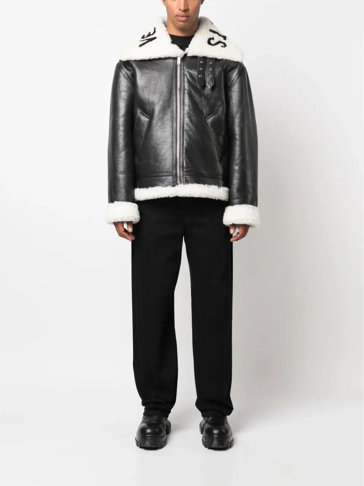 Vetements ロゴ入りラムスキンジャケット - 画像2