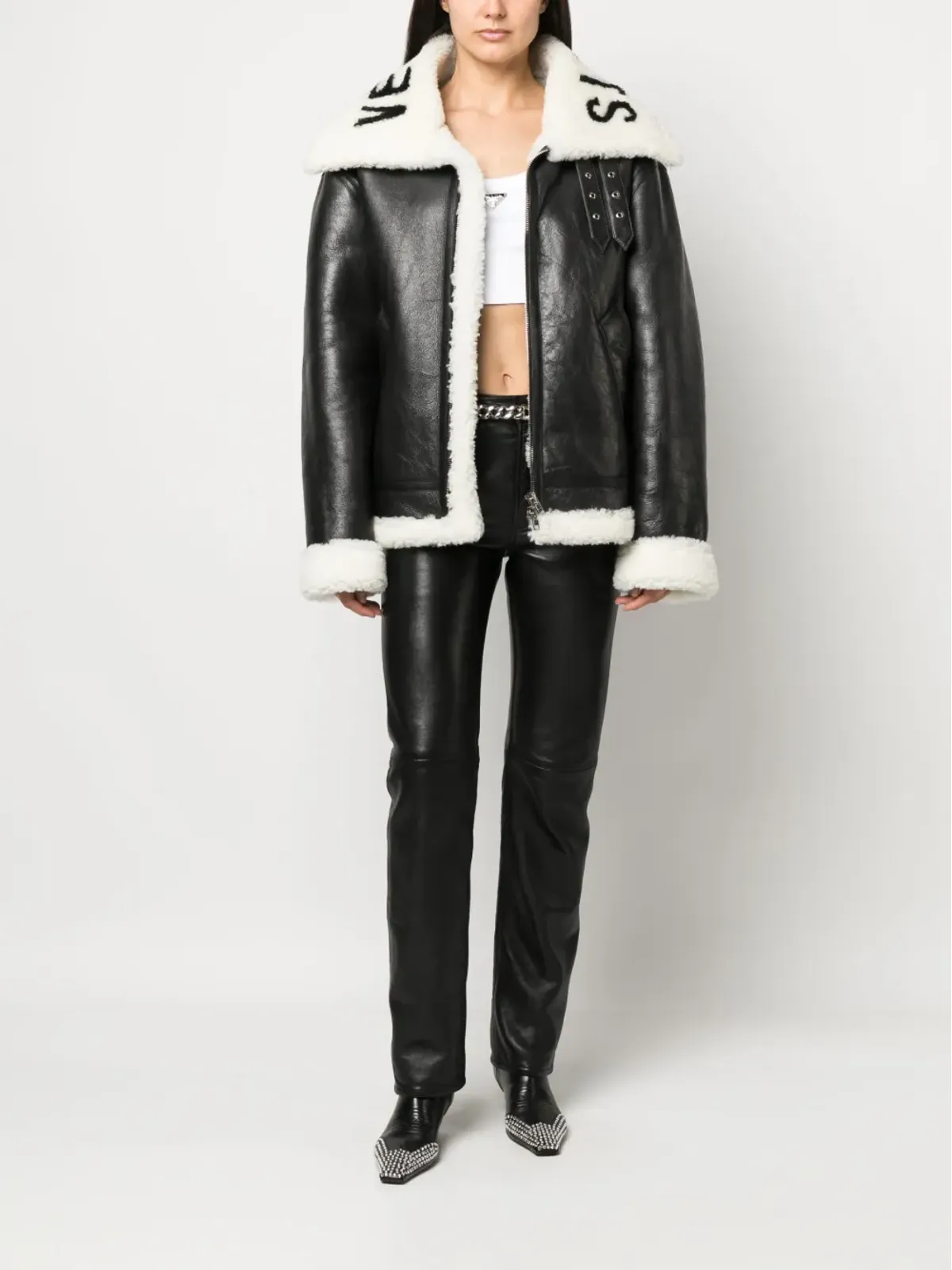 Vetements ロゴ入りラムスキンジャケット - 画像3
