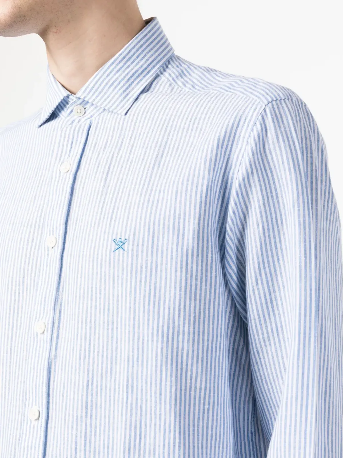 Hackett ベンガルストライプ柄リネン混紡シャツ - ブルー - 画像5