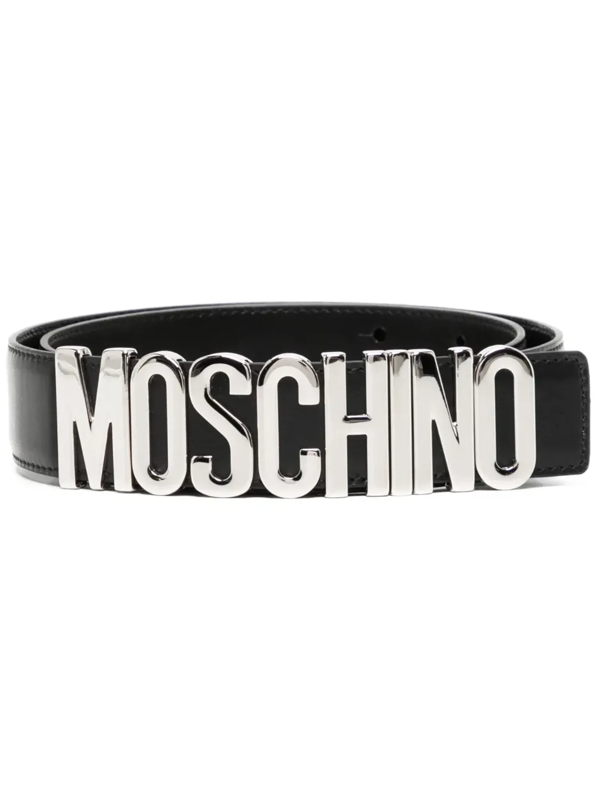 Moschino logo-lettering leather loafers - Black - 画像1