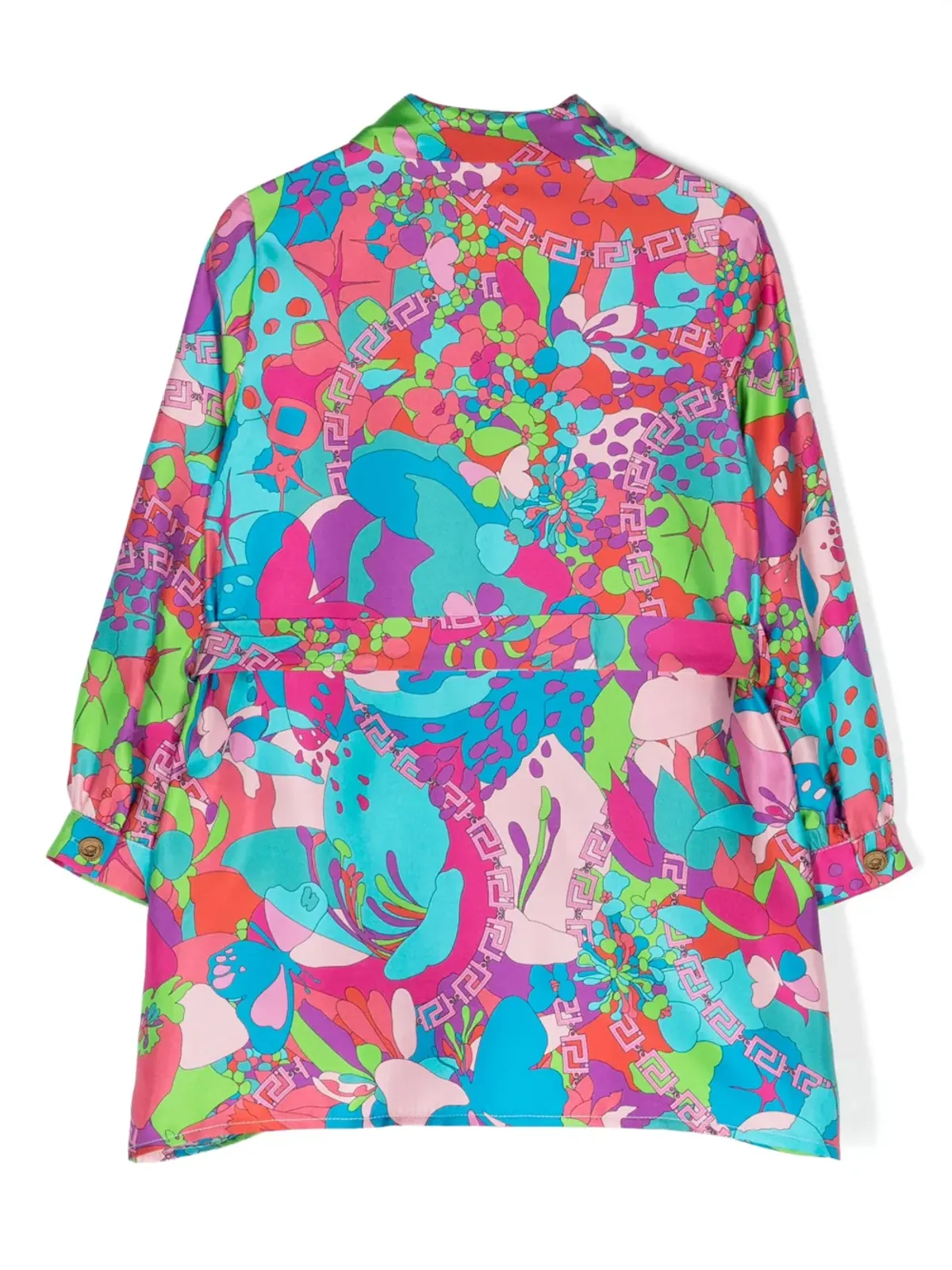 Versace Kids フローラルサマー シルク シャツドレス ブルー - 画像2
