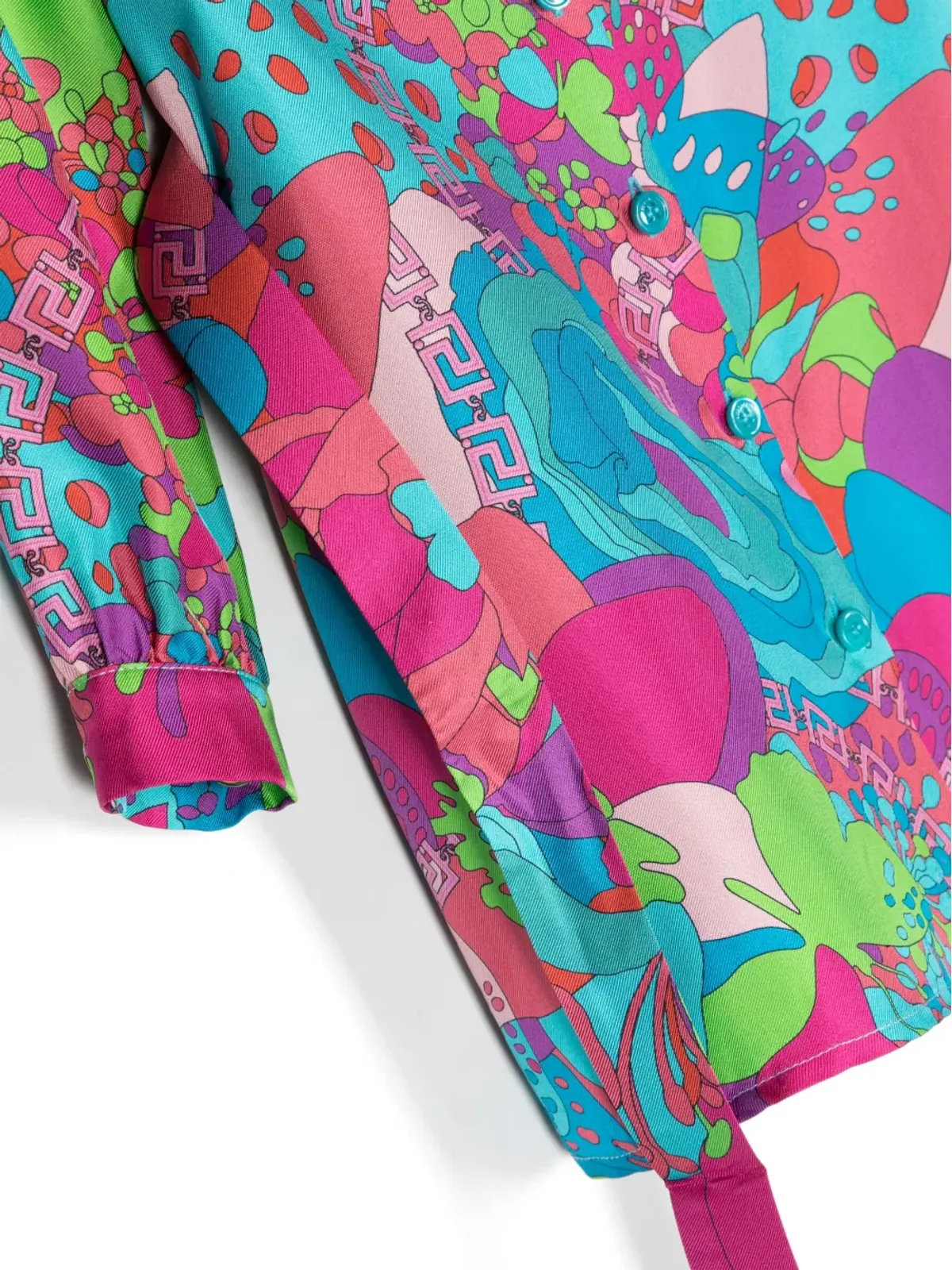 Versace Kids フローラルサマー シルク シャツドレス ブルー - 画像3