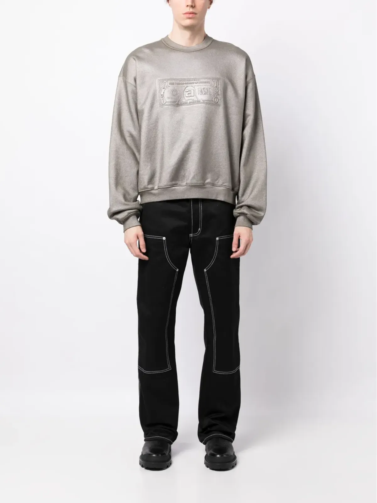 Alexander Wang ロゴエンボス メタリック仕上げ スウェットシャツ（グレー） - 画像2