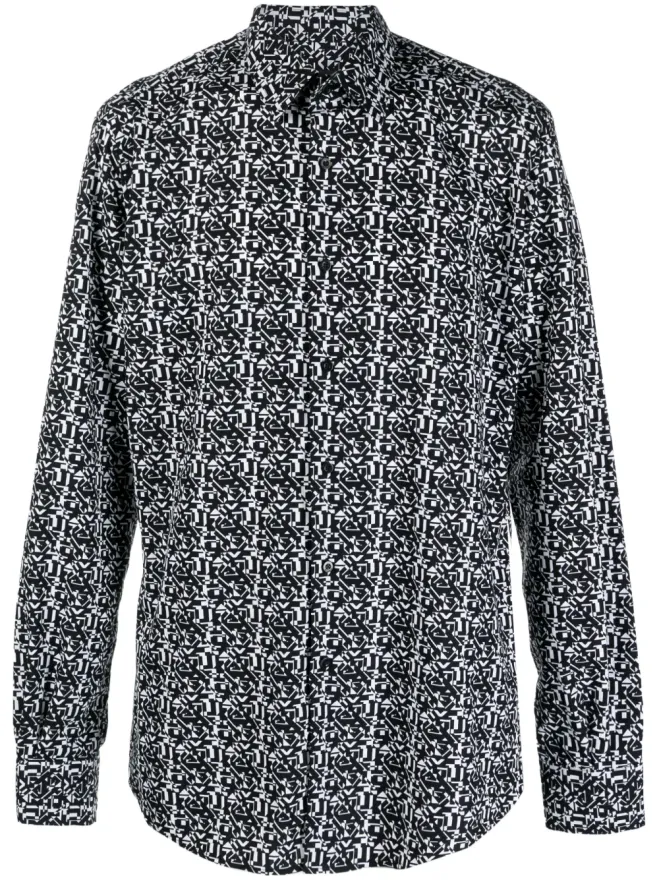 Karl Lagerfeld Karl Lagerfeld 抽象柄長袖シャツ - ブラックの商品画像