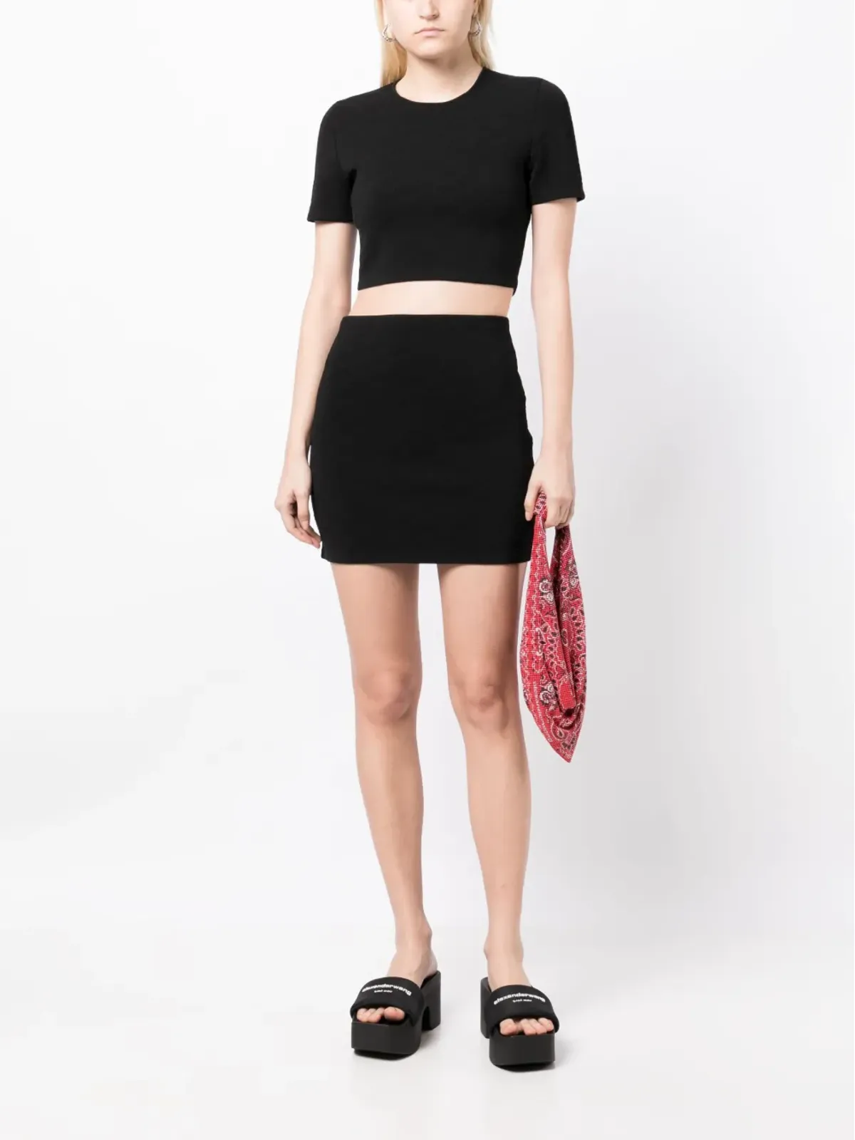 Alexander Wang ロゴジャカード クロップドTシャツ ブラック - 画像2