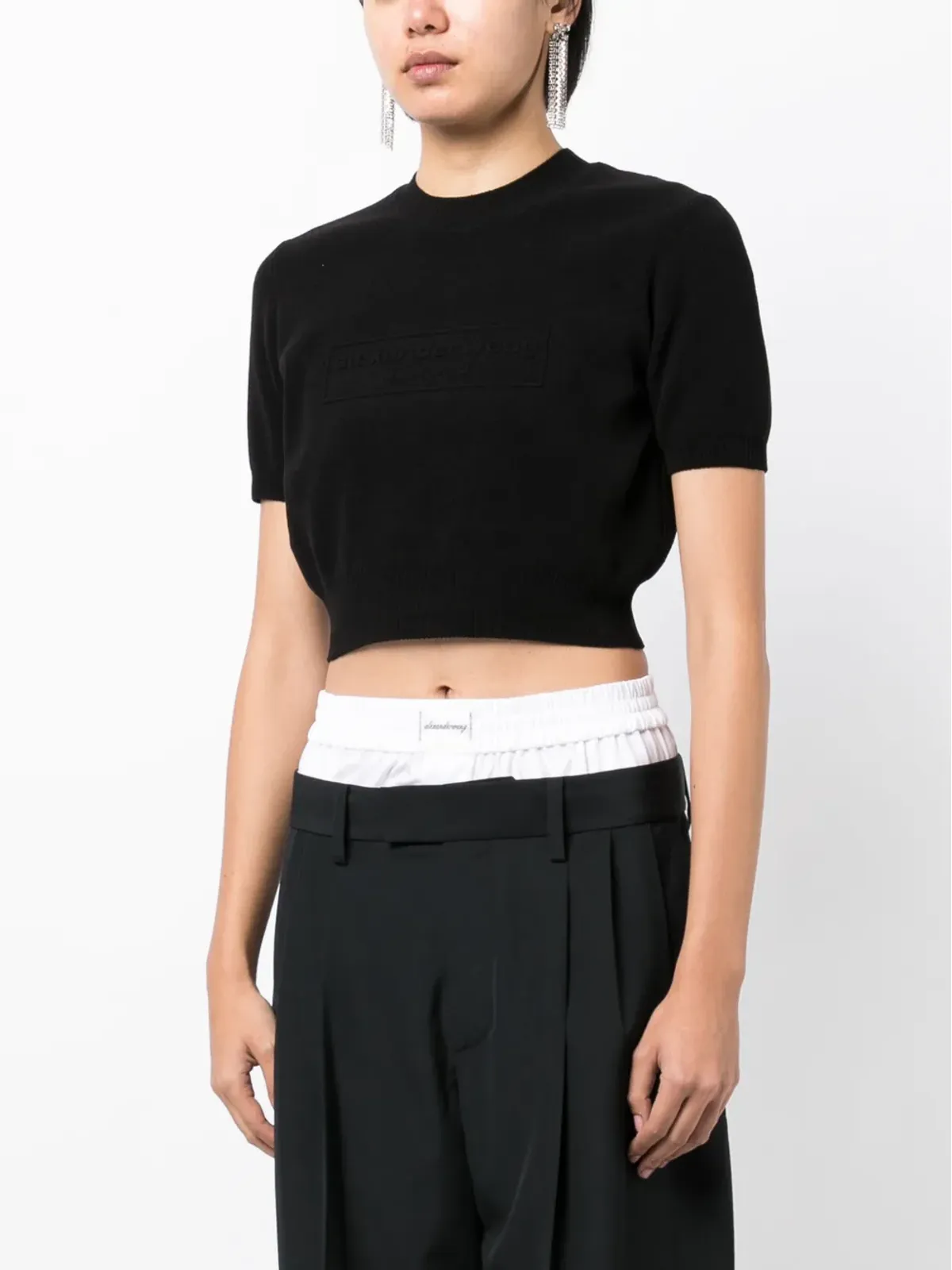 Alexander Wang ロゴエンボス クロップドニットトップ - Black - 画像3