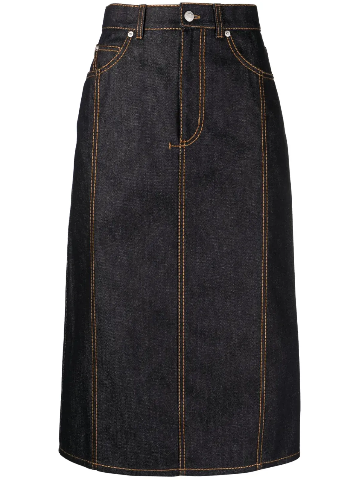 Alexander McQueen コントラストステッチ デニム ミディスカート - 画像1
