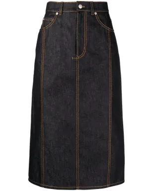 Alexander McQueen コントラストステッチ デニム ミディスカート - サムネイル1