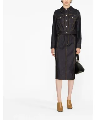 Alexander McQueen コントラストステッチ デニム ミディスカート - サムネイル2