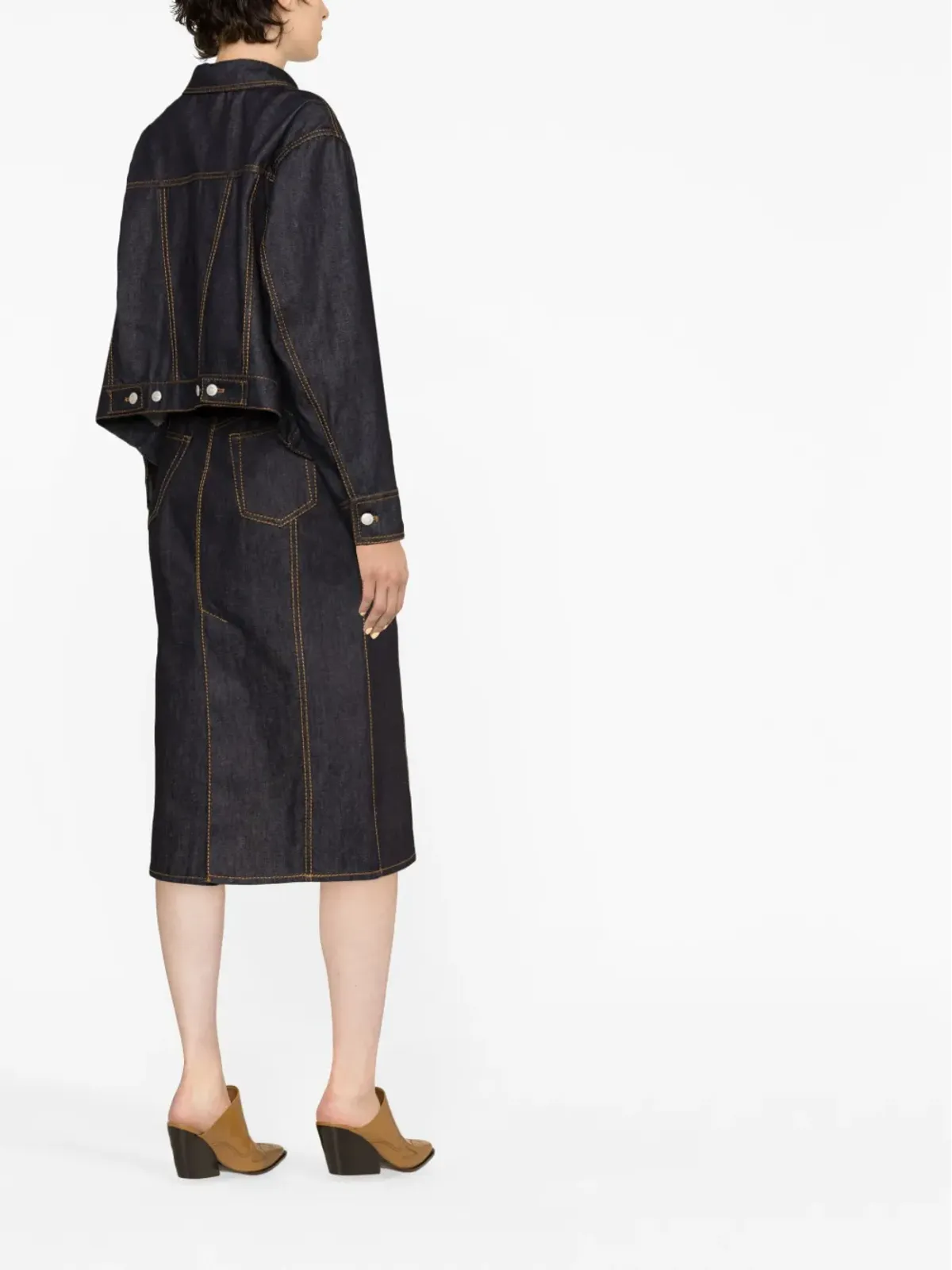Alexander McQueen コントラストステッチ デニム ミディスカート - 画像3