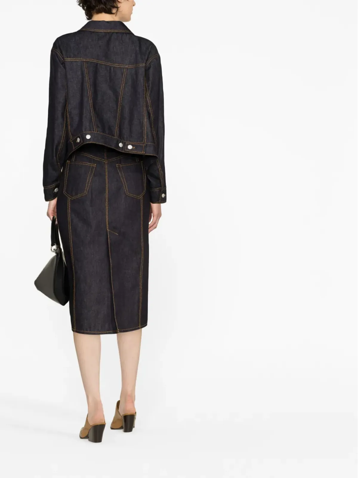 Alexander McQueen コントラストステッチ デニム ミディスカート - 画像4