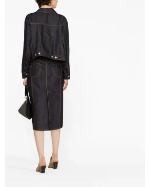 Alexander McQueen コントラストステッチ デニム ミディスカート - サムネイル4