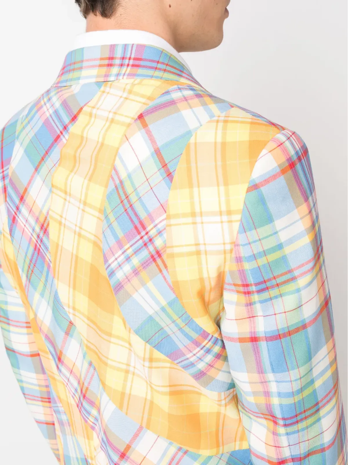 Comme des Garçons Homme Plus plaid patchwork single-breasted coat - Blue - 画像5