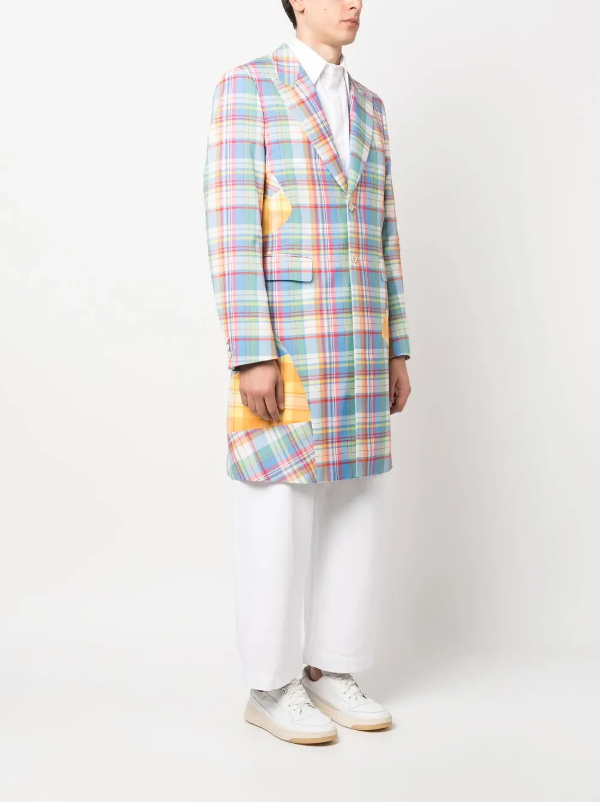 Comme des Garçons Homme Plus plaid patchwork single-breasted coat - Blue - 画像3
