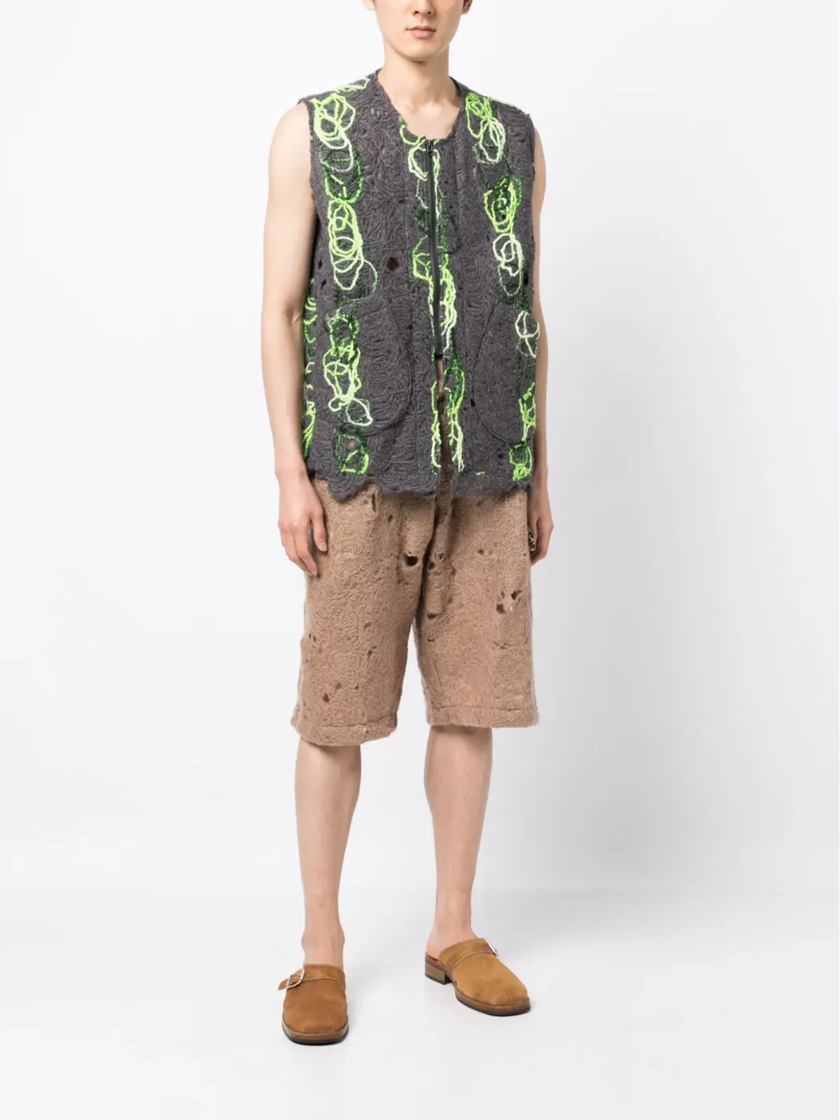 VITELLI オープンニット distressed ジップ付き ジレ - 画像2