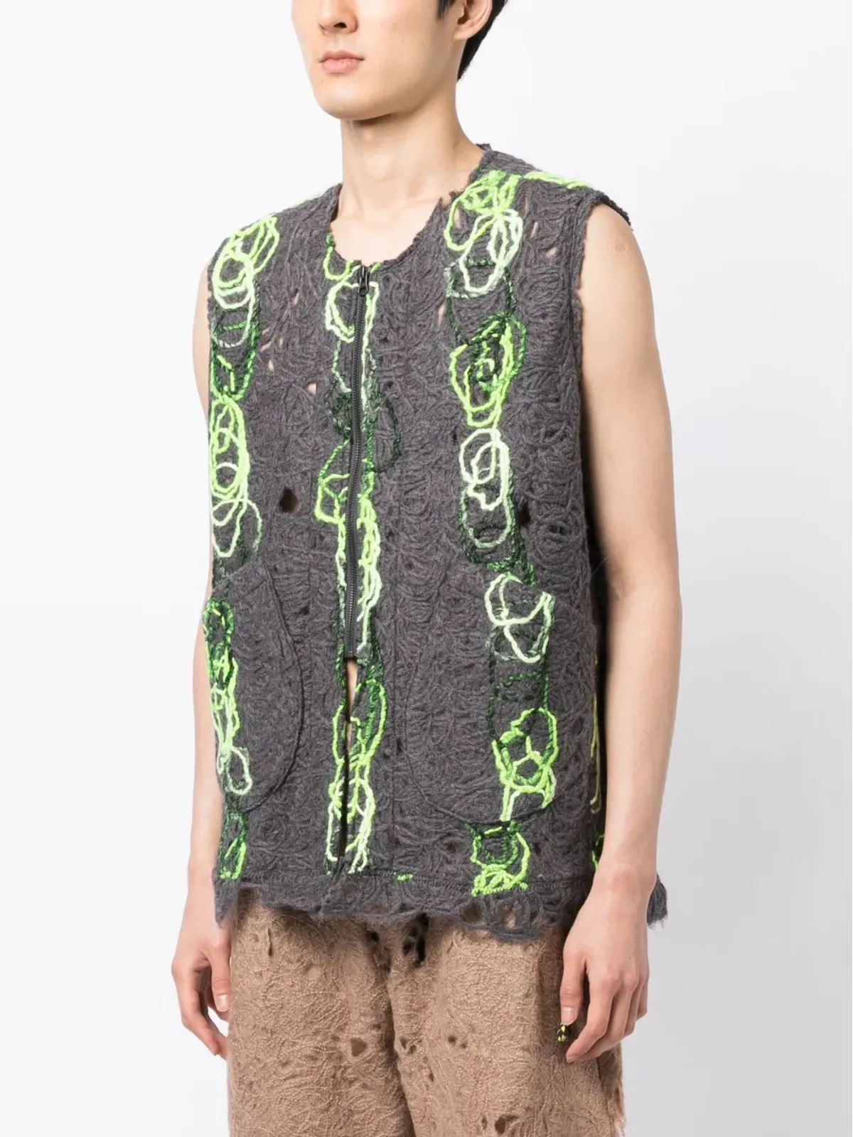 VITELLI オープンニット distressed ジップ付き ジレ - 画像3