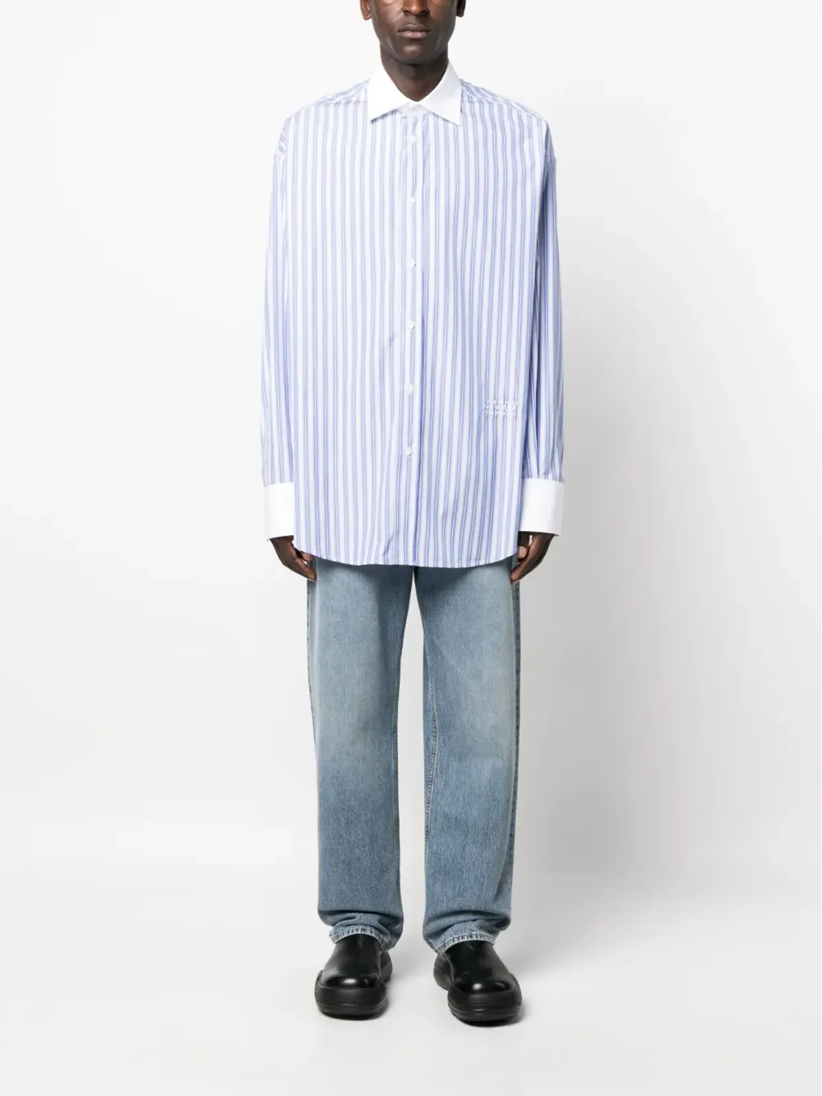 MM6 Maison Margiela ロゴ刺繍入りストライプコットンシャツ - ブルー - 画像2