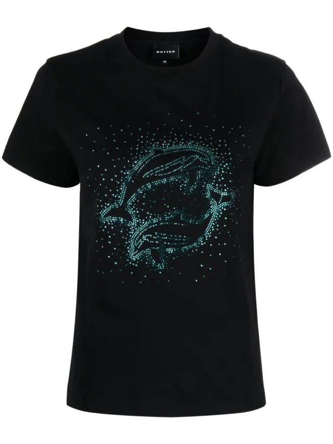 Botter Botter rhinestone-embellished dolphin T-shirt - Blackの商品画像