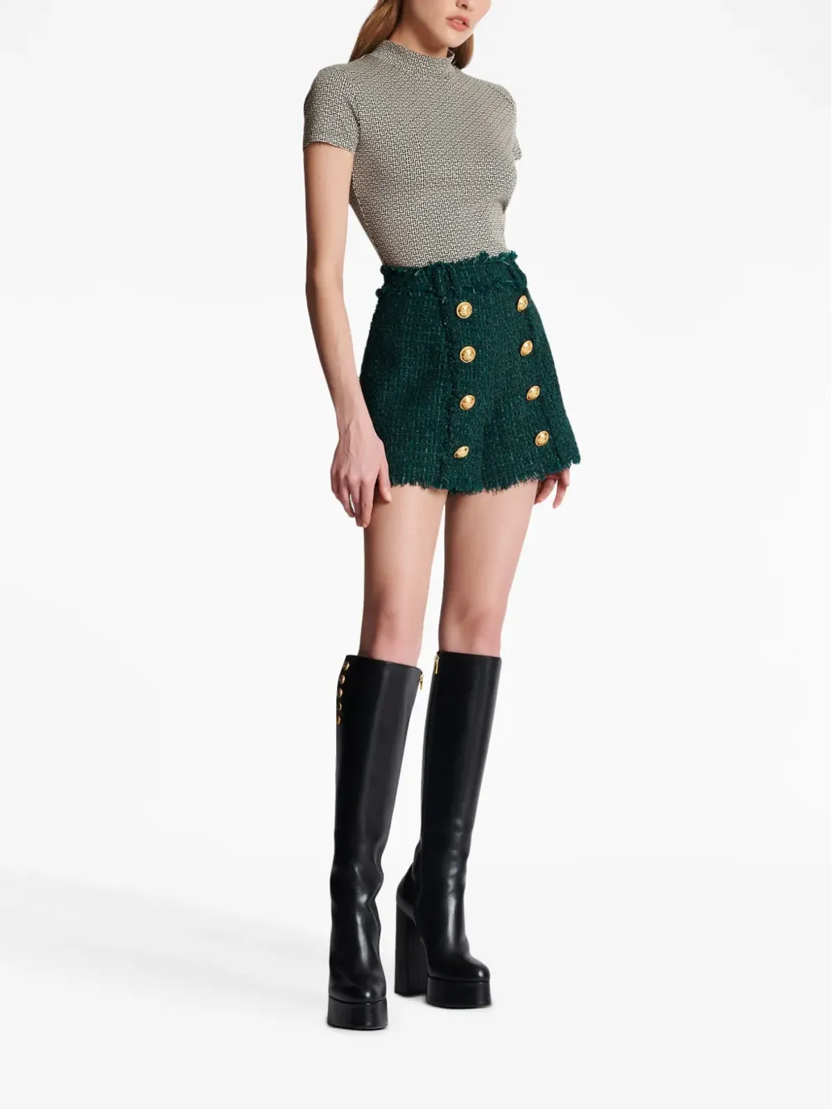 Balmain ボタンディテール ツイードショーツ - 画像3