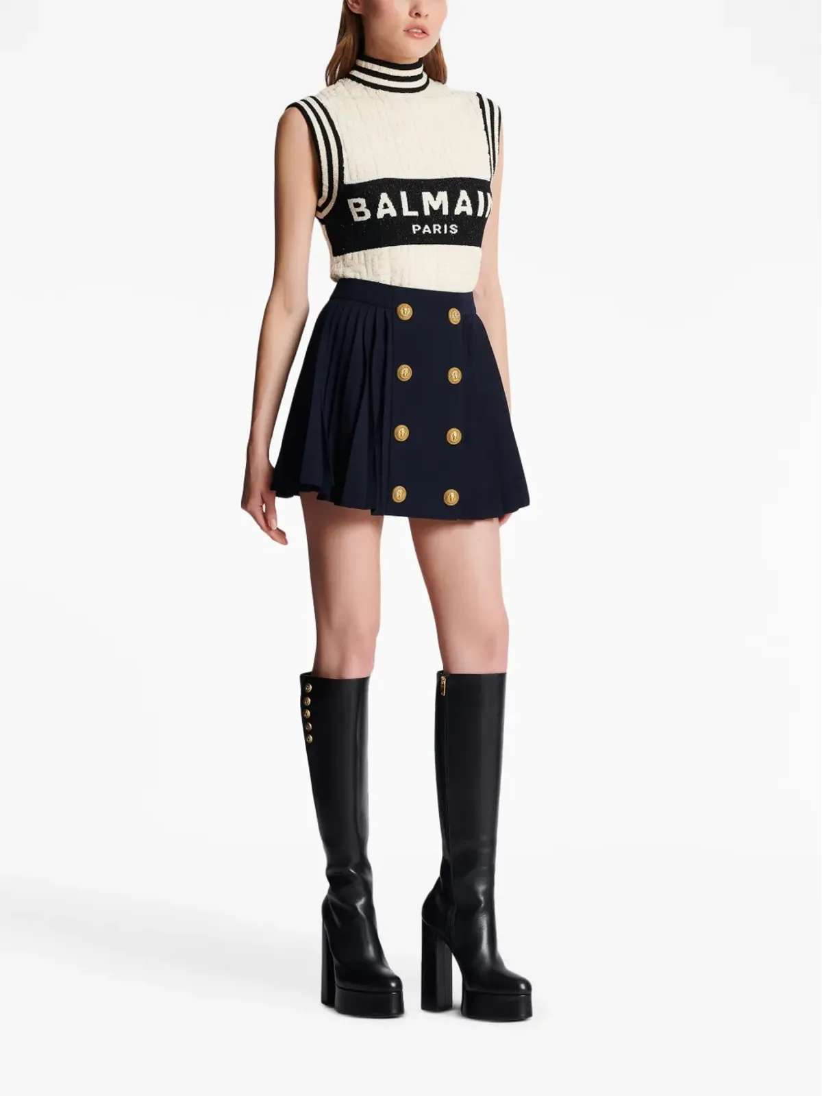 Balmain ボタンディテール付きプリーツミニスカート - 画像3