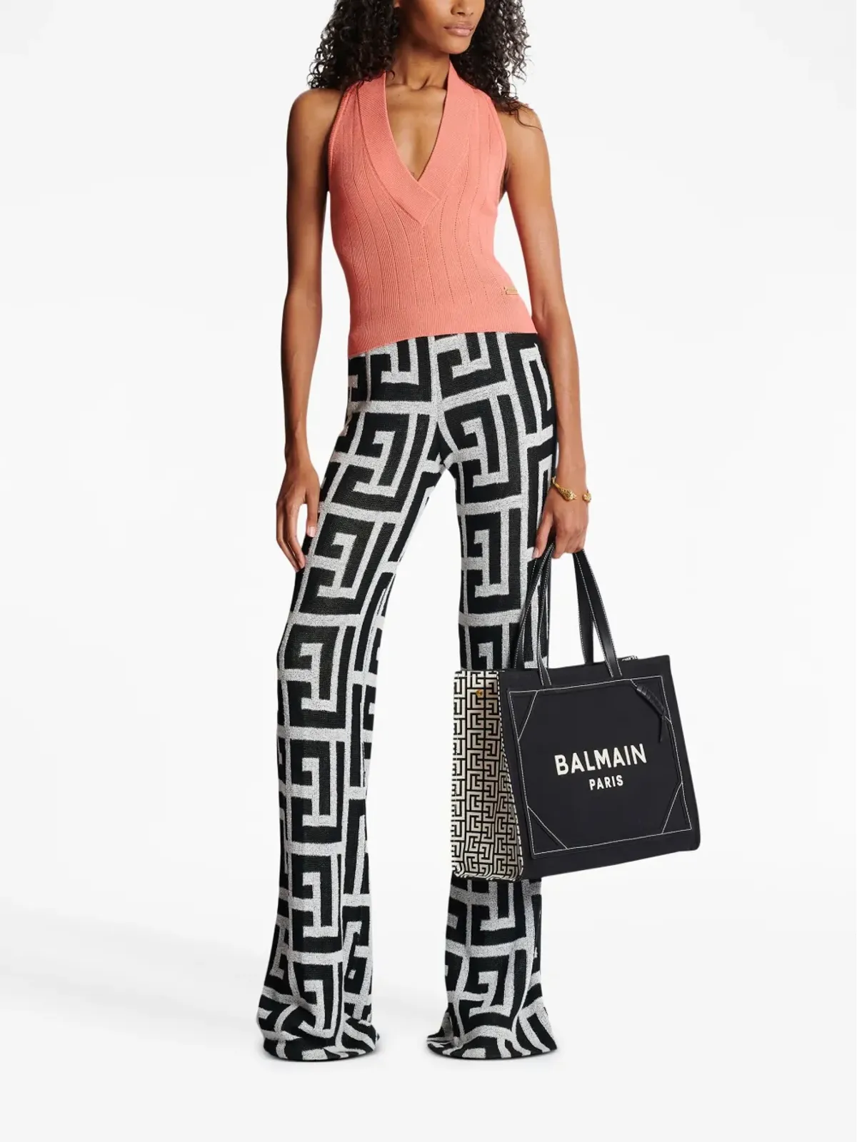 Balmain オレンジのホルターネックニットトップ - 画像2