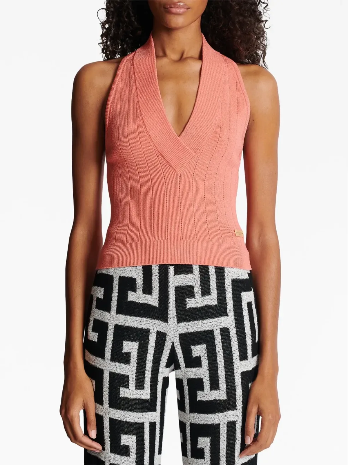 Balmain オレンジのホルターネックニットトップ - 画像4