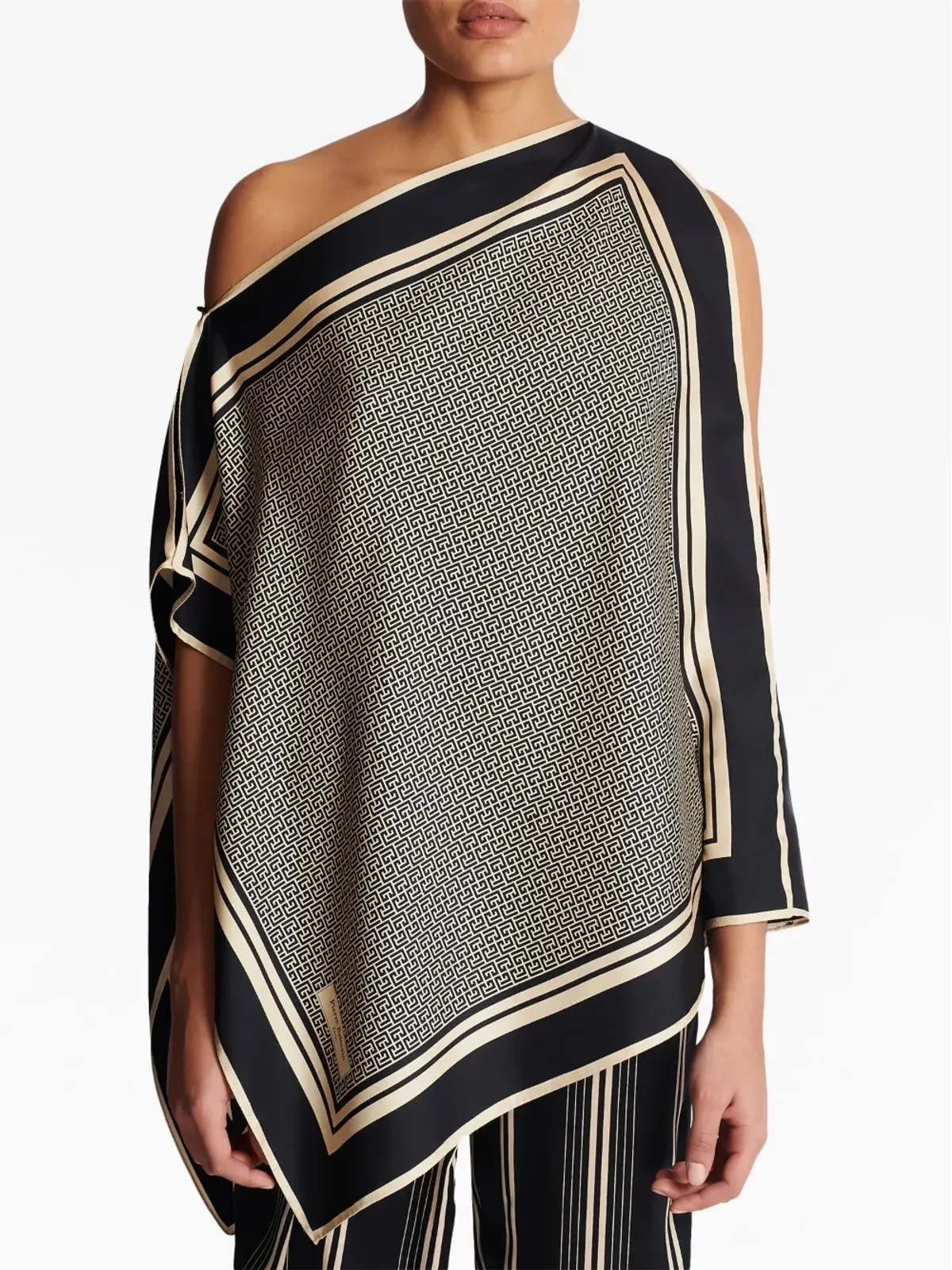 Balmain アシンメトリックモノグラム シルク トップ - 画像5