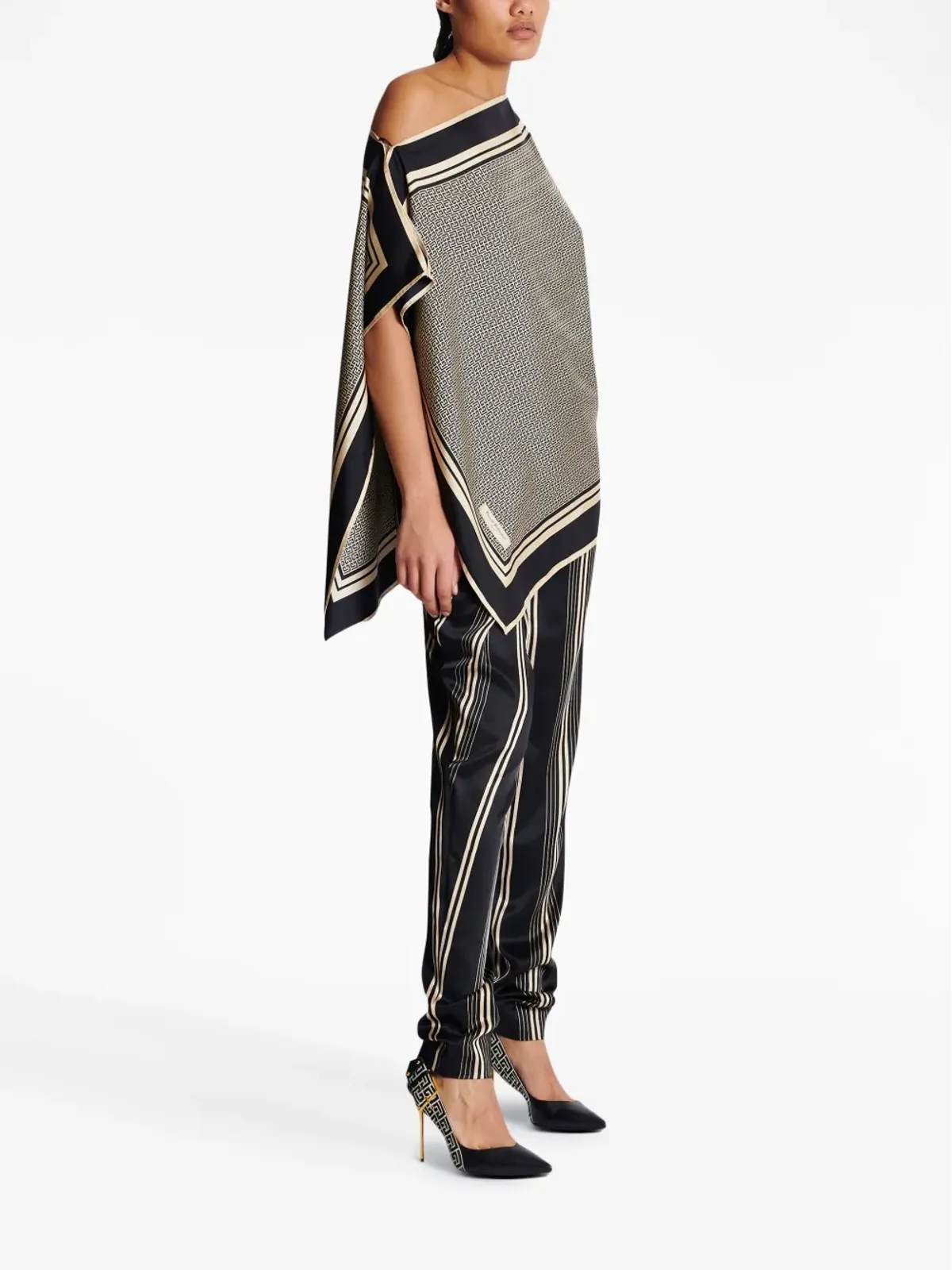 Balmain アシンメトリックモノグラム シルク トップ - 画像3