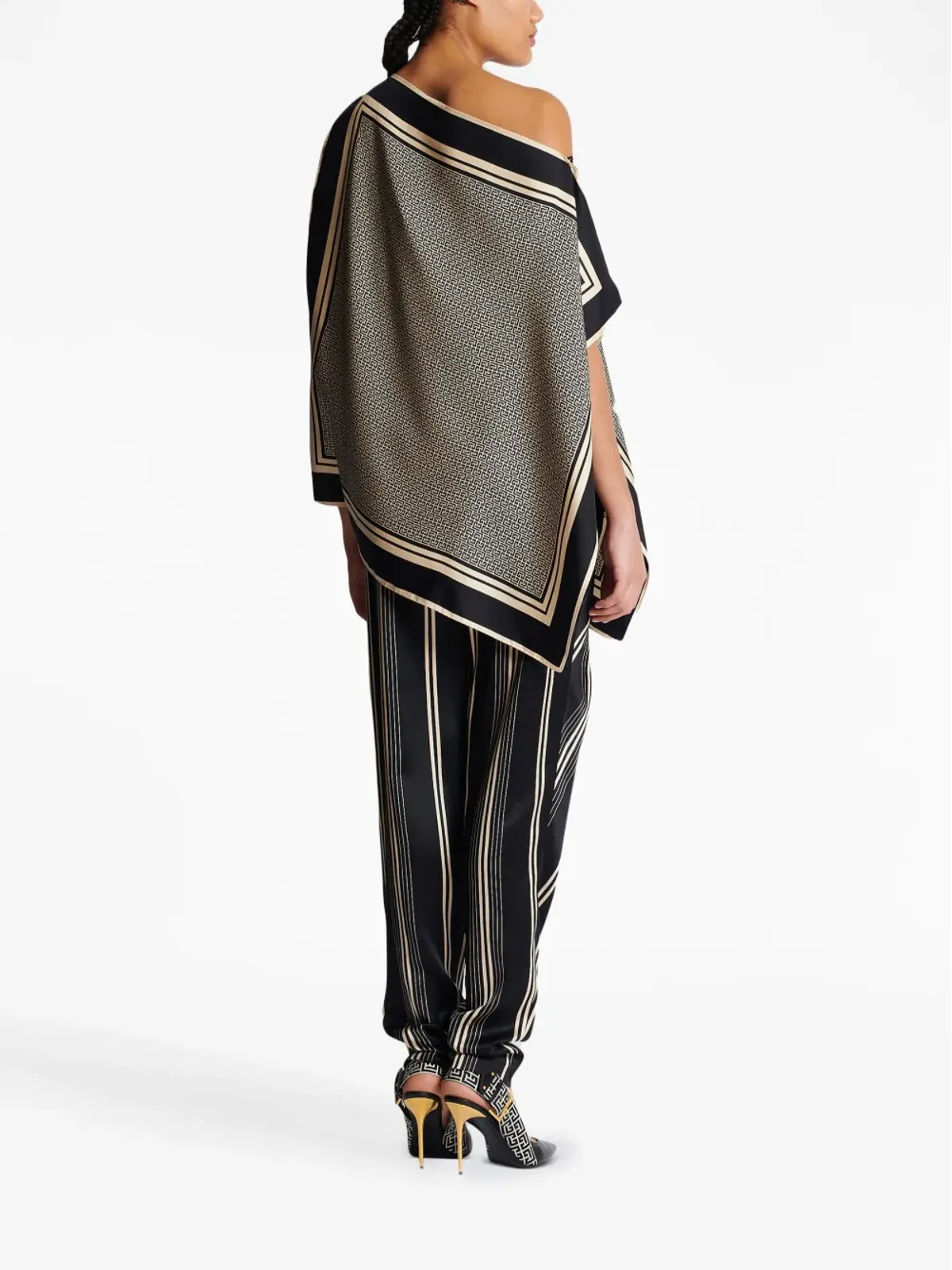 Balmain アシンメトリックモノグラム シルク トップ - 画像4