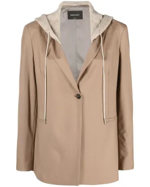 Fabiana Filippi hooded single-breasted blazer - Brown - サムネイル1