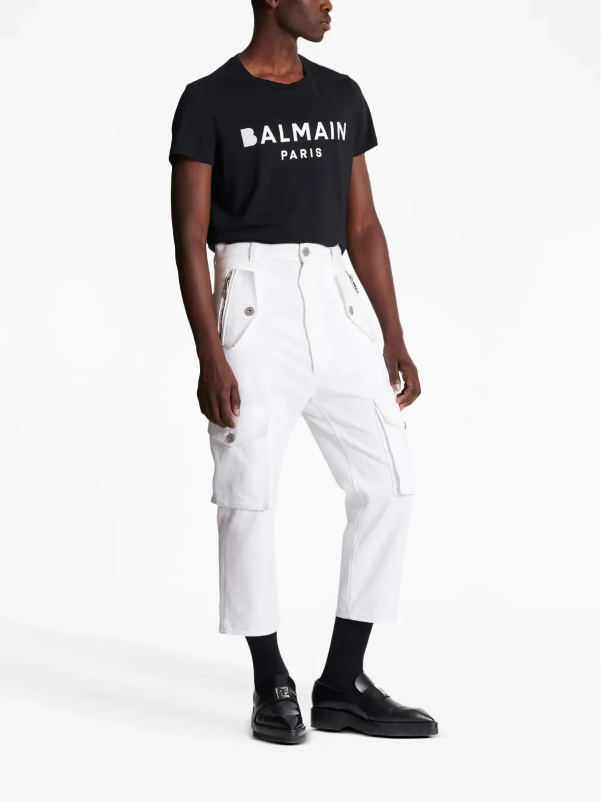 Balmain ロゴプレート カーゴスタイル クロップドパンツ - 画像3