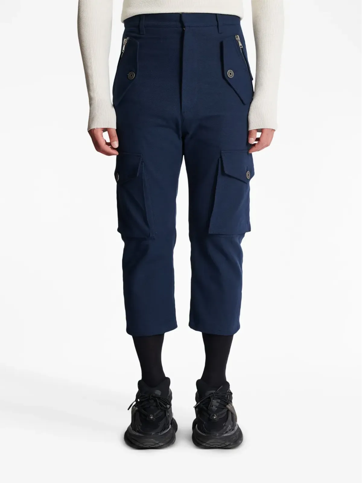 Balmain カーゴコットン クロップドパンツ ネイビー - 画像5