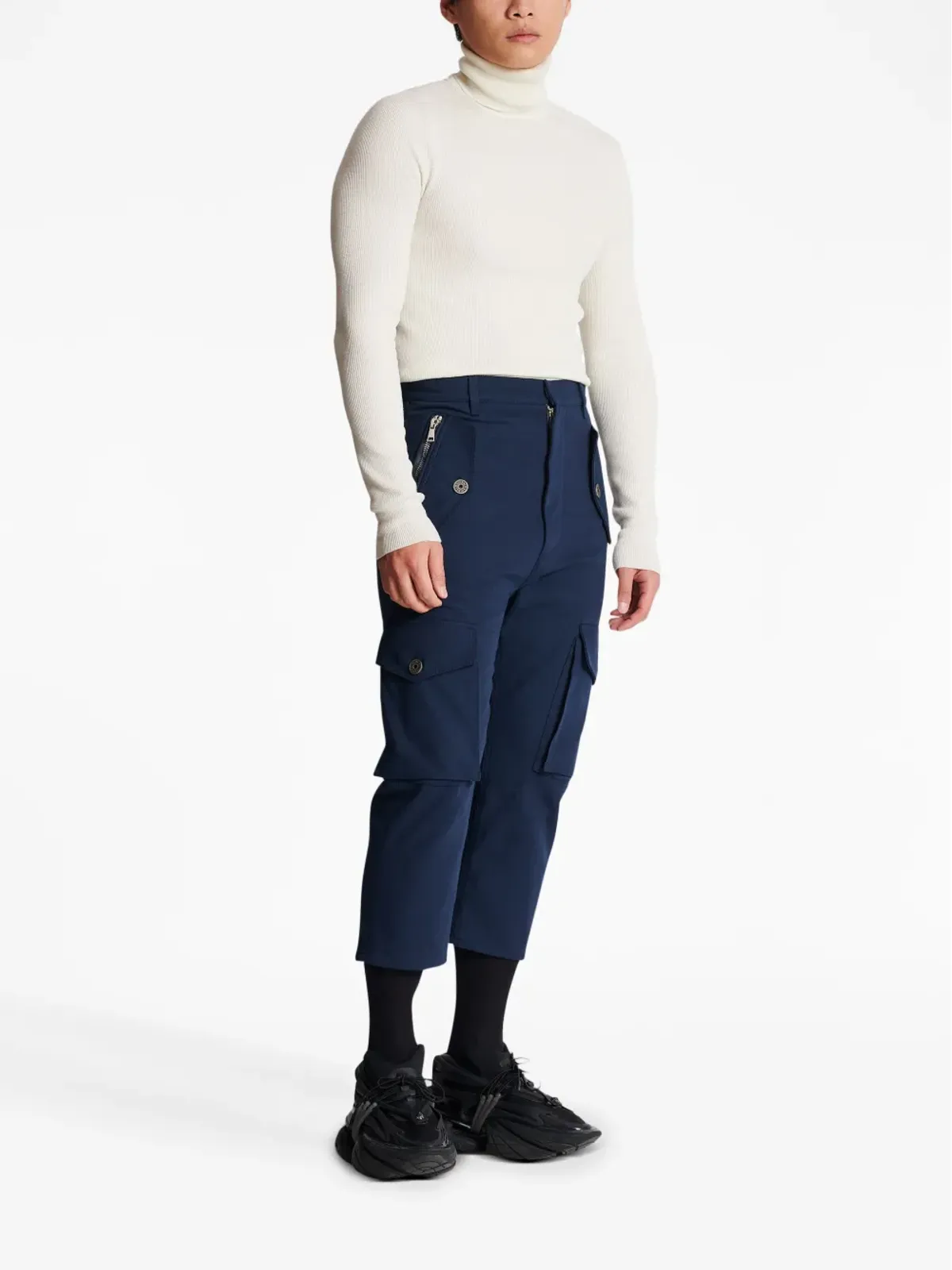 Balmain カーゴコットン クロップドパンツ ネイビー - 画像3